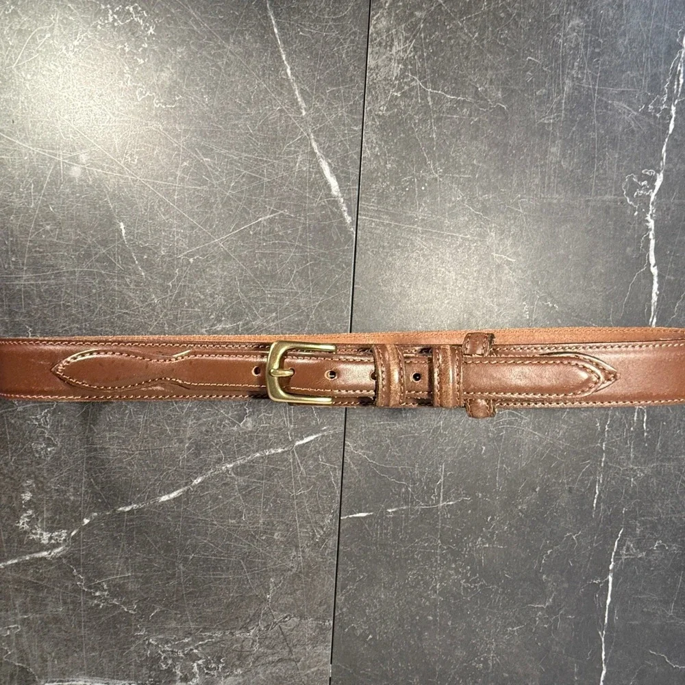 L.L.‎ Bean Brown Leather Belt Brass Buckle Heritage Equestrian Style Size 34/36